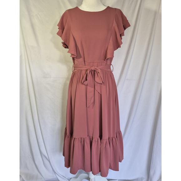 New Ivy City Co Flowy Ruffle Mauve Dress M - Picture 2 of 7